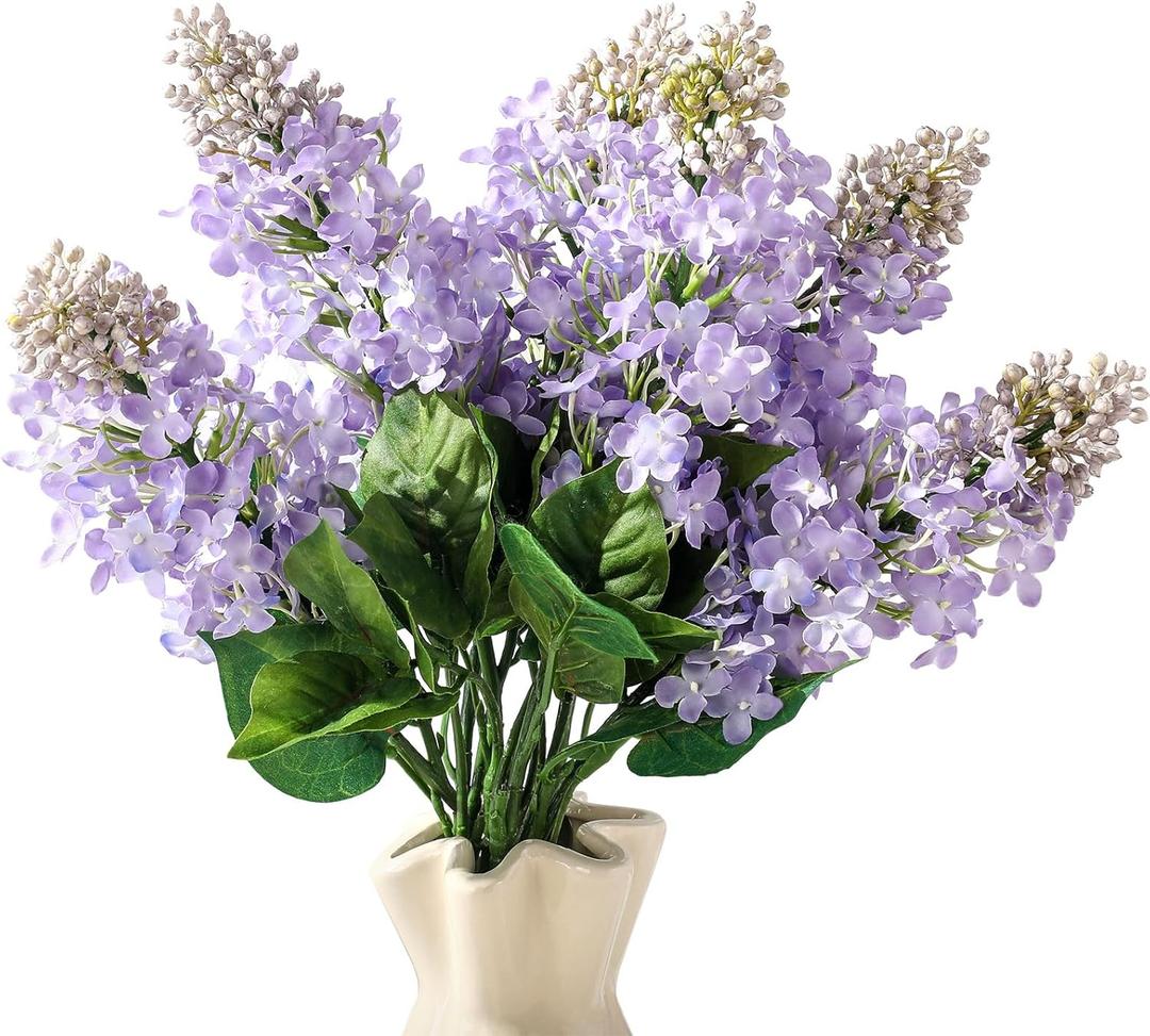 Thiccywoov 10 Pcs 24" Artificial Lilac Flowers Purple Fake Delphinium Antirrhinum Stem Real to Touch Faux Purple Lilac Flower Arrangements for Vase Table Centerpieces Wedding Bouquet Home Decoration