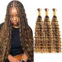 P4/30 Human Braiding Hair For Boho Braids 26 26 26 Inch 3 Bundles Highlight Brown Deep Wave Bulk Boho Curly Human Hair For Bohemian Knotless Braids