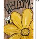 AVOIN colorlife Bee Sunflower Spring Summer Garden Flag 12x18 Inch Double Sided Outside, Welcome Wood Grain Yard Outdoor Flag (Multi)