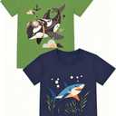 Boys T-Shirts Kid Tshirt Fit Graphic Tees Whale Shark Green Navy Size 2T
