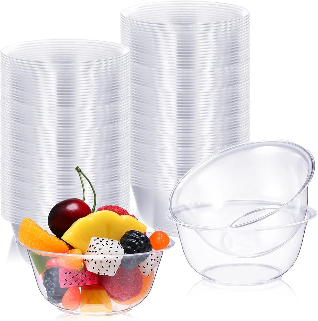 Thenshop 100 Pcs 12 oz Clear Plastic Bowls Disposable Serving Bowls Bulk Transparent Ice Cream Salad Dessert Plates for Party, Wedding, Buffet, BBQ, Dessert Shop, Catering Supplies