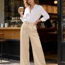 Betusline Women's Wide Leg Satin Dress Pants Long Straight Casual Flowy Silky Trousers, 7# Champagne Silk, Large (L)