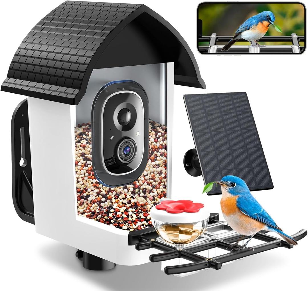 Smart Bird Feeder with Camera - Solar Powered Bird Watching Camera with 2K HD Live View, Auto Capture & AI Identify 10,000+ Species, 2.4G WiFi Outdoor Birdhouse, Ideal Gifts for Bird Lovers