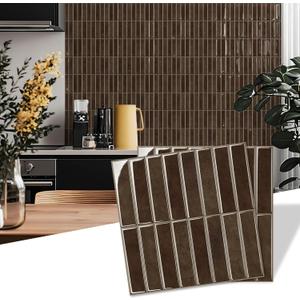 20 Sq.Ft. Peel and Stick Backsplash Tile Dark Brown, Heat Resistant & Waterproof Wall Tiles Thicker Wallpaper, for Kitchen, Bathroom & Fireplace, 3D Gel Design 20 Sheets (12"x12")