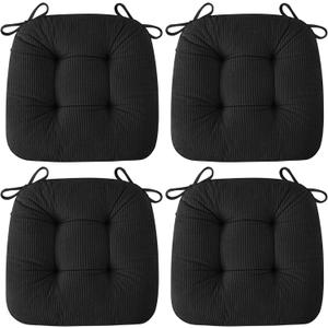 AddGrace Chair Cushions for Dining Chairs Soft Kitchen Seat Cushions 18" x 18" x 3" Non-Slip Seat Pads Black Set of 4