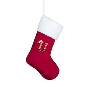 Beyond Your Thoughts Personalized Embroidery Monogram Initial Human Christmas Stockings 1 Pack Durable Christmas Ornament Bag for Family Decorations Red and Gold Letter U