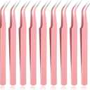 9 Pcs Precision Tweezers, Stainless Steel Craft Tweezers for Crafting, Curved Tweezer Multipurpose Pointed Long Tweezer for Crafting DIY Bead Jewelry Making, Scrapbooking, Crafts, Nail Art (Pink)