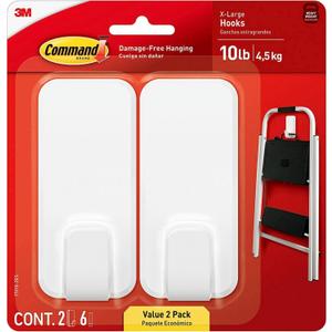 Command 10 lb XL Heavyweight Hook, 2 Wall Hooks and 6 Command Strips, Damage-Free Hanging with Adhesive, Heavy Duty Hanging Great for Christmas Decorations