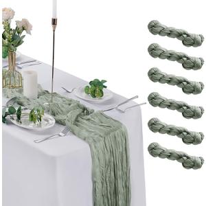 6 Pack Cheesecloth Table Runner 9ft,17 x 108 inch Gauze Table Runner Rustic Romantic Wedding Runner for Wedding Bridal Shower Fall Decoration,Sage Green