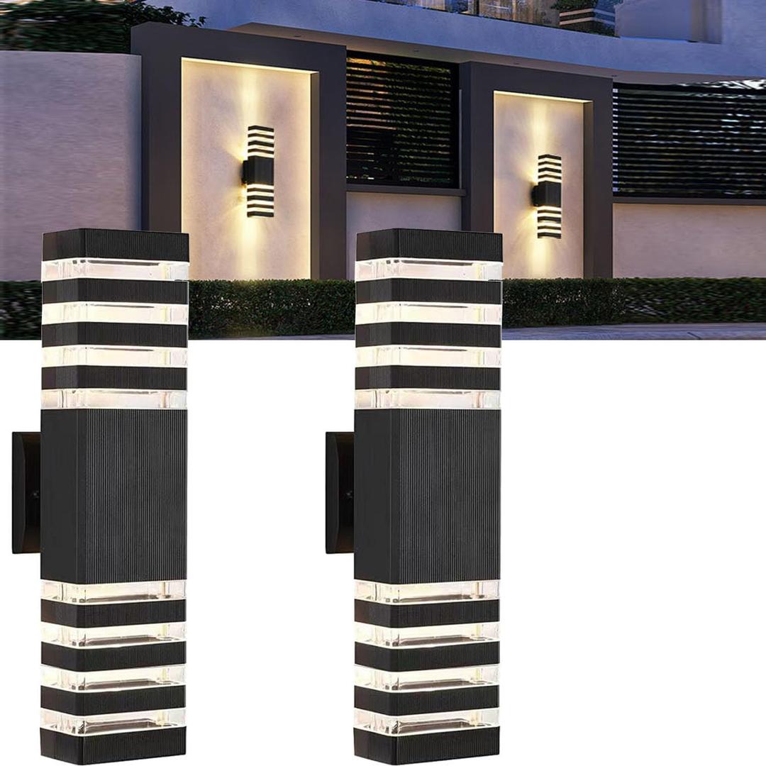 2Pack 18inch LED Square Up & Down Wall Lights,24W Outdoor Wall Light 4000K Day White Aluminum Body Waterproof IP65 LED Exterior Light Fixtures Wall Mount for House Patio Garage Garden.