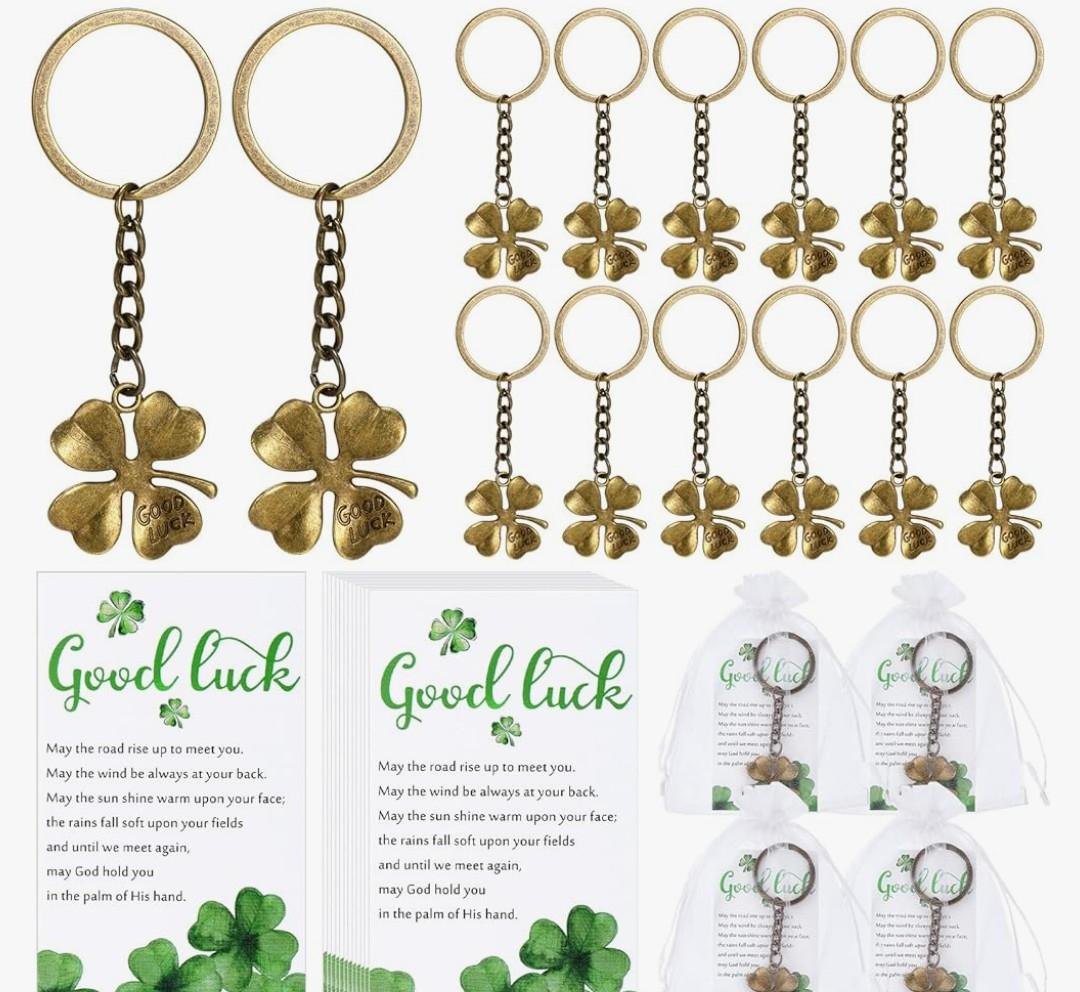 Misdary St. Patrick's Day Party Favors 4 Leaf Clover Keychains with Cards Bags for St. Patrick Irish Party Supplies Decor