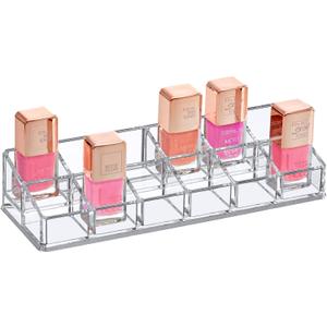 Amazing Abby - Glamour - 12-Slot Acrylic Nail Polish Organizer, Lipstick Holder, Lip Gloss Organizer, Cosmetic Storage Display, Perfect Storage Solution for Drawer, Vanity, Bathroom, and More
