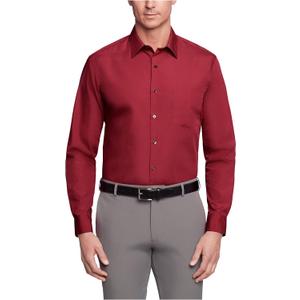 Van Heusen Mens Dress Shirt Regular Fit Poplin Solid (16.5" Neck 34"-35" Sleeve, Magenta)
