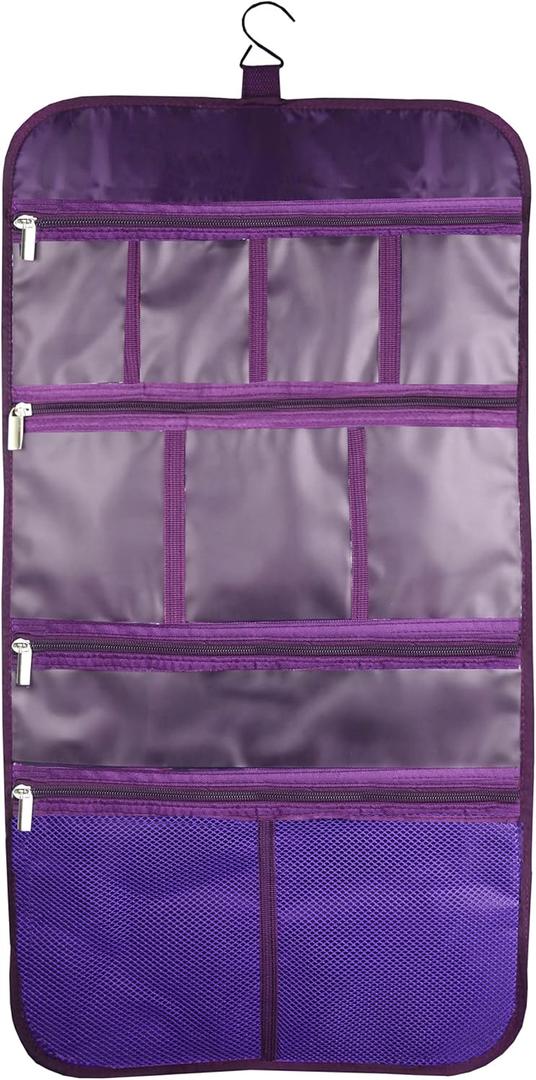Freegrace Premium Hanging Toiletry Bag for Travel - Cosmetic, Jewelry, Toiletry, Makeup & Accessory Storage Organizer Bag, Large Size for Women & Men (Purple)