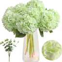 Tifuly Fake Hydrangea Artificial Flowers with Vase 4pcs Real Touch Faux Hydrangea with 3pcs Eucalyptus Leaves for Wedding Centerpiece Home Garden Party DecorationGreen