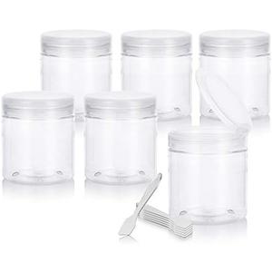 8 oz Clear PET Plastic Refillable Jar with Clear Natural Flip Top Cap (5pack) + Spatulas