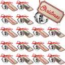 Geyee 24 Set Christmas Believe Bell Ornament 1.6 Inch Polar Sleigh Bell Bulk with Christmas Believe Ticket Ribbon Train Ticket Silver Xmas Tree Ornament for Xmas Party Favors Gift