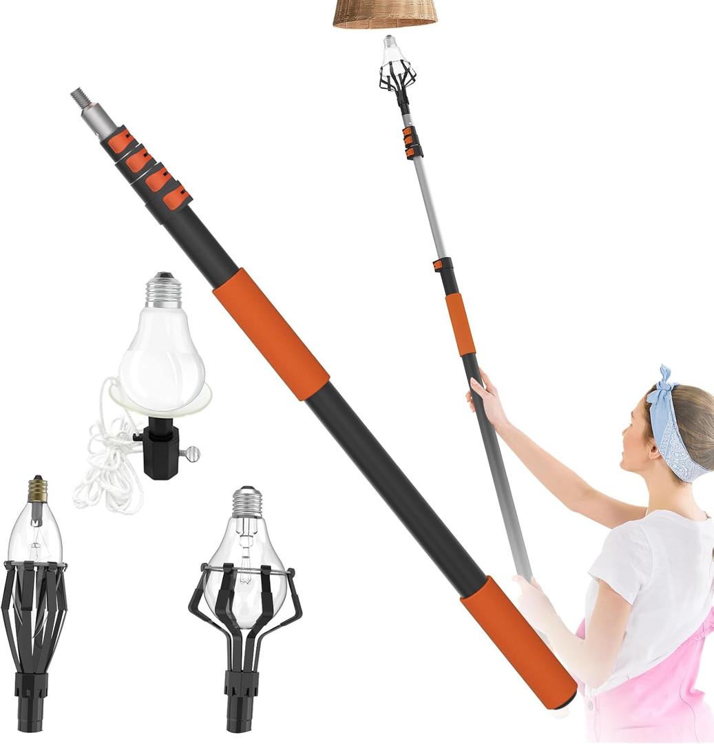 AgiiMan Reach to 26FT Light Bulb Changer for High Ceilings with 5-20FT Telescopic Extension Pole, Light Bulb Changing Pole Extension with Large & Small Baskets and Suction Cup