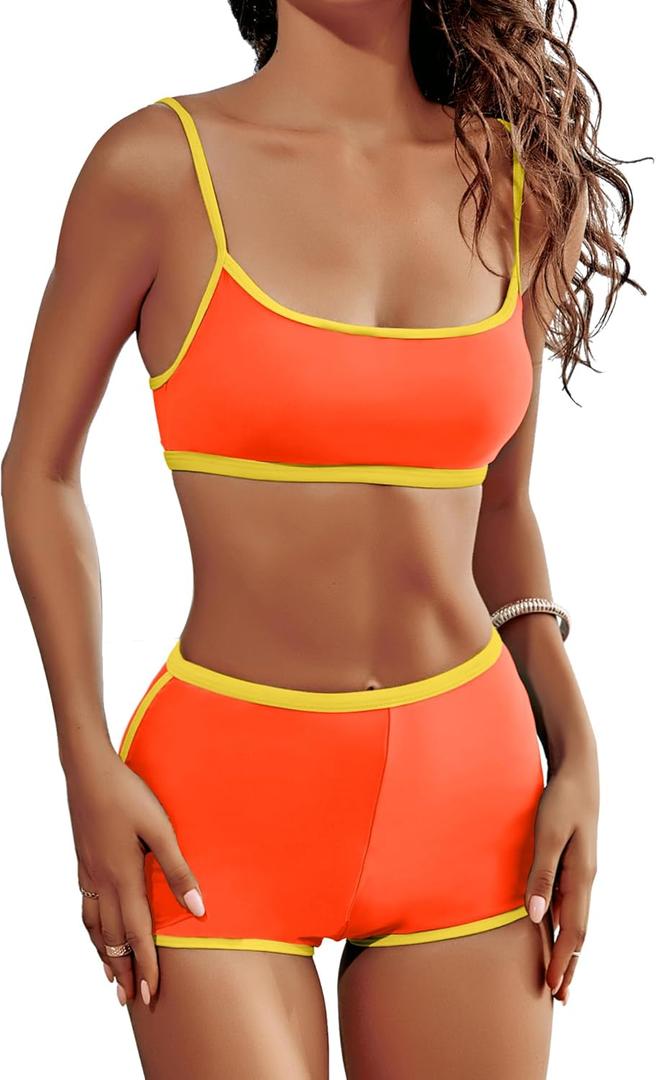AngiMelo High Waisted Bikini Sets for Women Two Piece Tummy Control Swimsuits Modest Bathing Suit Shorts Swim Suits Teens (X-Large)