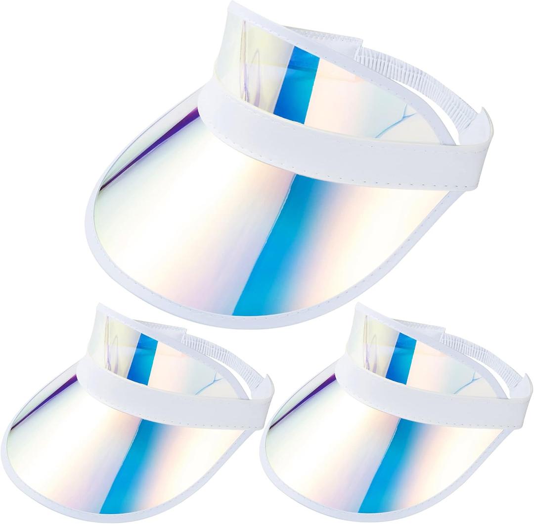 3 Pack Colored Sun Visor Hat Women Men Plastic Clear Visors Hats (White)