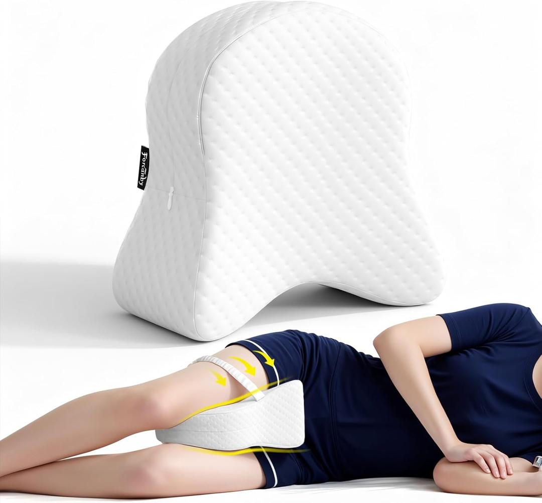 Memory Foam Leg Pillow for Side Sleepers - Relax from Sciatica, Back, HIPS, Knees, and Joints - Removable and Washable Cover - Perfect for Pregnancy and Nursing (White-Extra Soft)