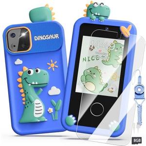 Luyiilo Kids Smart Phone Toys for Boys,Dinosaurs Gift Toys for Boys Ages 3-9 Christmas Birthday Gifts Mini Smart Phone Toys With 2.8" Touchscreen 16 Learning Games Dual Camera Music Player, 8G SD Card