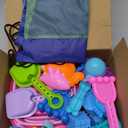 Collapsible Beach Toys for Kids Toddlers, 3 Foldable Buckets and Shovels Set, Sand Castle Building Kit, Ice Cream Travel Sand Toys for Sandbox & Mesh Bag, Beach Essentials for Boys Girls Age 3-10