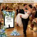 Wedding Welcome Sign Stand, Adjustable Linen Welcome to Our Wedding Sign Holder, Elegant Welcome Sign Easel with Hanging Straps for Seating Chart, Banner, Ceremony Decor (Gold, 54"-69")
