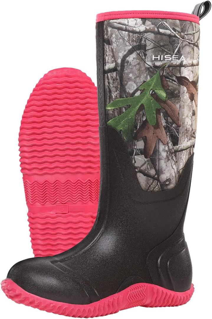 HISEA Women's Rain Boots, Knee High Rubber Boots Waterproof Insulated Neoprene Mud Boots, Anti-Slip Outdoor Work Boots for Hunting Gardening Farming Yard Working (7, Camo)