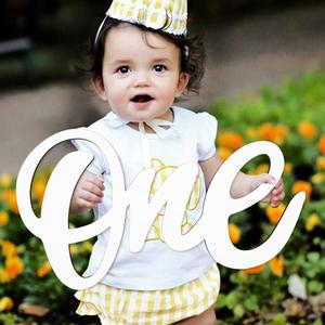 Happy Birthday One Wooden Sign Cutout Letter for 1st Birthday Party Decorations One Photo Prop Door Hanging Wall Decor Display Baby Chair Table Photo Booth Props (White)
