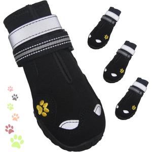 Dog Shoes, FISHOAKY Dog Shoes for Large Dogs, 360Anti Slip Medium Dog Boots & Paw Protectors Winter Snowy and Summer Hot Pavement, Waterproof 4Pcs Dog Booties with Reflective Strips (Size 4: 2.17''x2.68''(W*L))