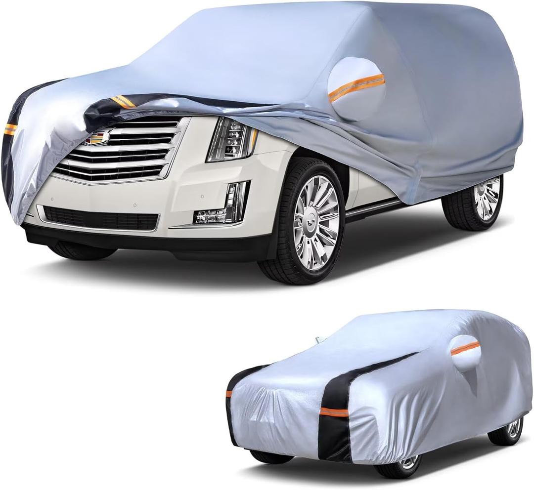 Large SUV Car Cover for Cadillac Escalade 100% Waterproof All Weather, Heavy Duty Outdoor Full Exterior Covers Rain Sun Wind UV Hail Protection. (white)