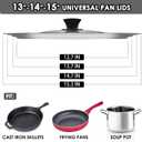 13-14-15 in Universal Pan Lid, Extra Large Stainless Steel Pot Lid for Pots, Pans, Skillets, Replacement Frying Pan Lid with Heat Resistant Silicone Knob, Dishwasher Safe