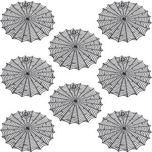 8 Pcs Halloween Spider Web Placemats- 15" Heat Insulation Halloween Placemats Spider Web Table Mats- Hollow Out Spiderweb Coasters Placemat for Dining Table Halloweens Decoration (Black)