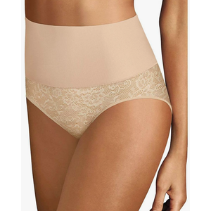 Maidenform womens Tame Your Tummy Lace Thong Panties, Firm Control Shapewear Thong,  Size Large, Beige 