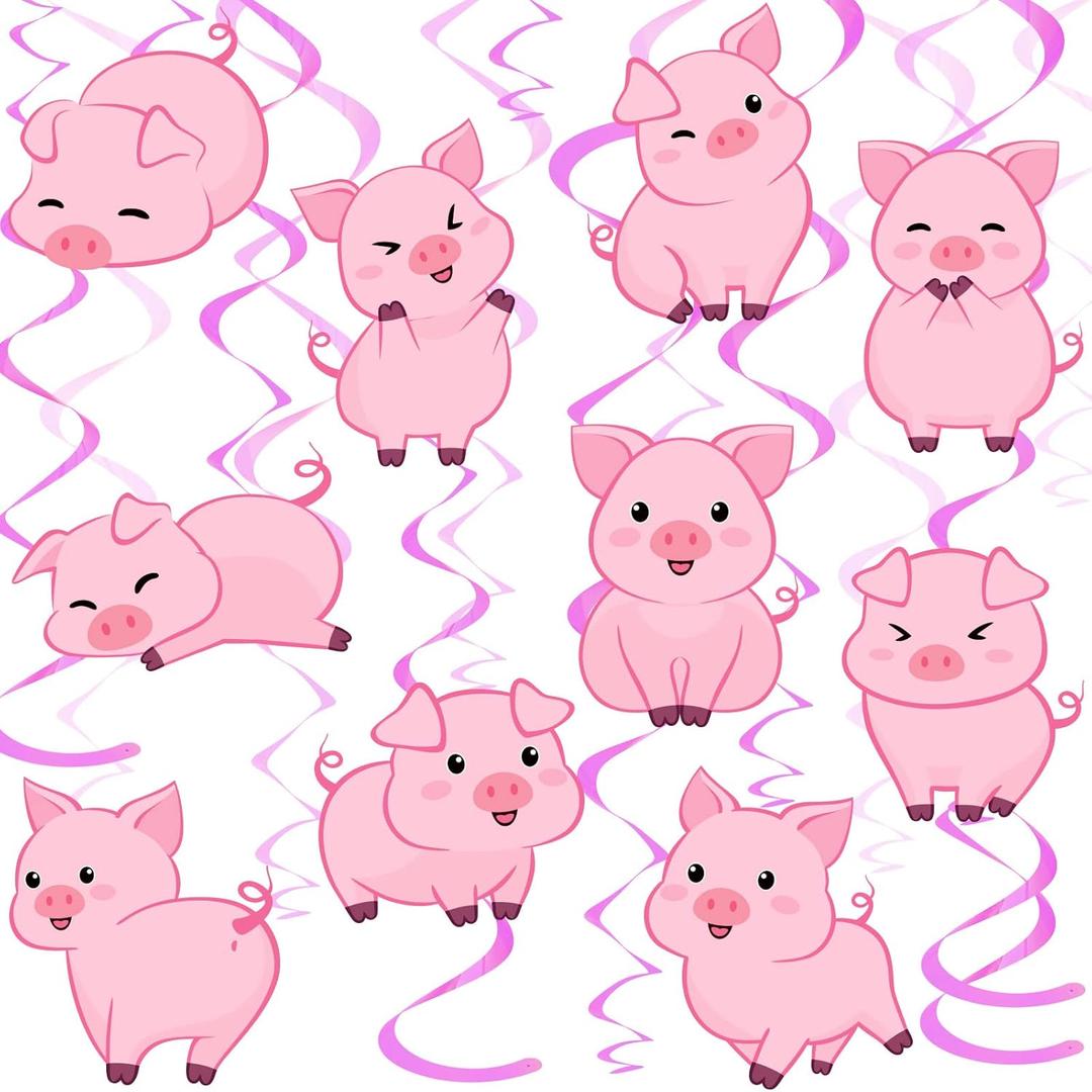 30 Pieces Pig Party Decorations Farm Animal Hanging Swirl Barnyard Pig Theme Birthday Party Supplies Pink Piggy Hanging Foil Swirls Ceiling for Girls Boys Kids Baby Shower Supplies