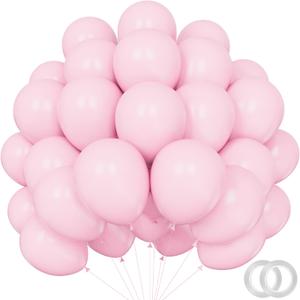 PatiCool Pastel Pink Christmas Balloons - 12 inch 100pcs Latex - Round Light Pink Balloons with 2 Ribbons for Birthday Party, Wedding, Anniversary, Baby Shower Decorations