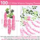 100 Pack Pink Artificial Wisteria Hanging Flowers,Fake Hanging Wisteria Garland for Decoration (3.6 Ft/Pcs)