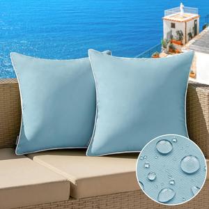 MIULEE Pack of 2 Outdoor Waterproof Pillow Covers Decorative Farmhouse Throw Pillow Covers Square Solid Color Couch Pillow Covers Spring for Patio Tent Bed Sofa Living Room 18x18 Inch Blue