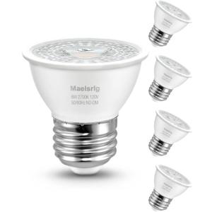 Maelsrlg PAR16 LED Short Neck Recessed Spotlight Bulb, 6W(60W Equivalent) Curio Cabinet Light Bulb, Flicker-Free, 600 Lumens, Soft White 2700K, E26 Medium Base, Non-Dimmable, 4-Pack
