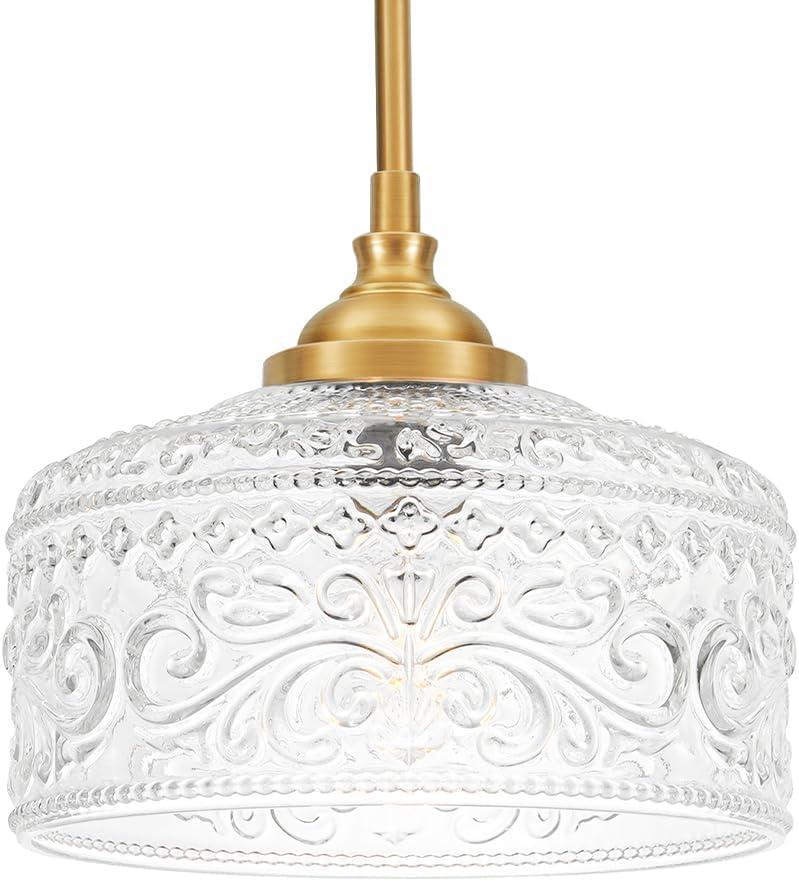 Gold Pendant Lights Kitchen Island, Vintage Bathroom Pendant Light with Clear Glass Shade, Adjustable Height Pendant Light - Dual Mount Ceiling & Hanging Fixtures with 90 Swivel for Home, E26 Bulb