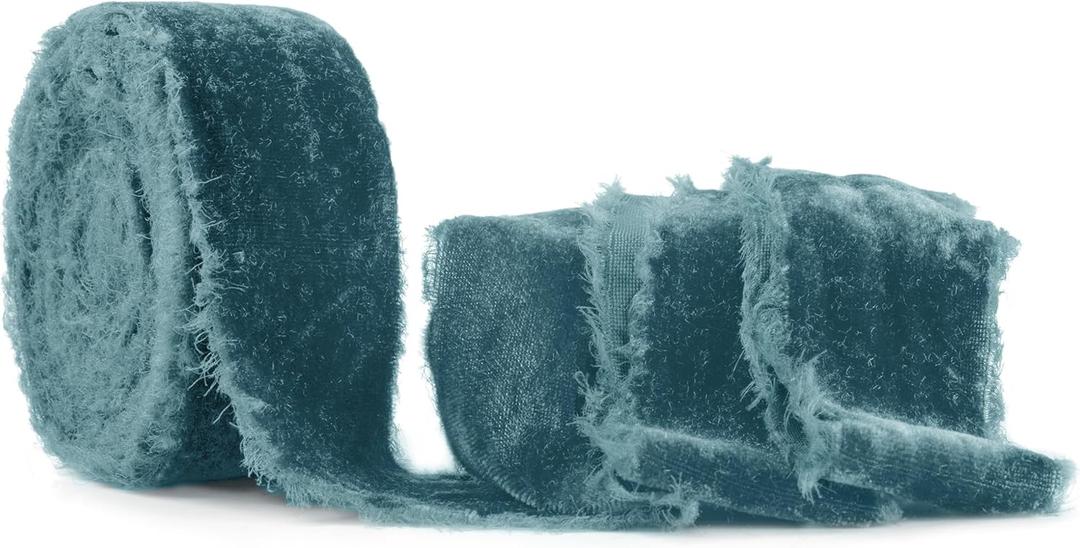3 x SIMISI RIBBON Dusty Blue Frayed Velvet Ribbon 1.5 Inch Handmade Vintage Ribbon for Christmas Tree, Gift Wrapping, Outdoor, Wreath, Garland, Hair Accessories, Bows Making, Flower Bouquet (6 Yards)