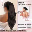 Ponytail Extension, Drawstring Ponytail Extension for Women 26 Inch Long Dark Brown Wavy Layered Pony Tails Hair Extensions Synthetic Clip in Ponytail Hairpiece for Women