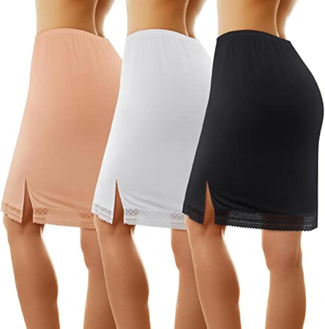 Lasnten 3 Pcs Women's Half Slips for Under Dresses Extenders Lace Trim Underskirt Above Knee Skirt Long Underskirt