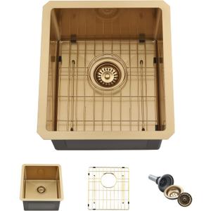 Gold Bar Sink, 13 x 15 Inch Undermount Kitchen Sink Small Wet Bar Prep 16 Gauge Stainless Steel RV Kitchen Single Bowl Basin