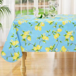 misaya Rectangle Waterproof Vinyl Table Cloth, Wipeable Tablecloth with Flannel Backing, Plastic Table Cover for Dinner, Picnic, Indoor and Outdoor (Lemon, 52" x 70")