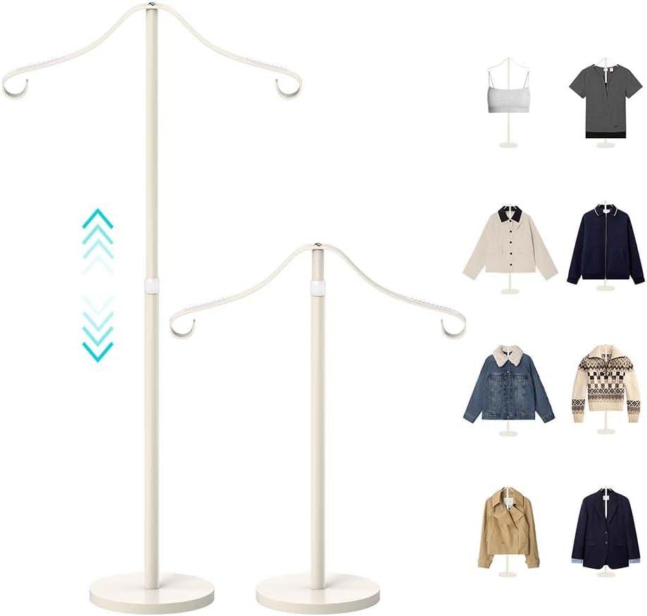 Reusable Shirt Display Stand Mannequin Torso T-shirt Display Stand for Retail/Vendors,1833" Adjustable Dress Form Mannequin Stand Clothes Rack, Portable Stable Holder Jacket Coat Hanger, All Metal/White