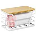 TIDIIABODE Trash Bag Dispenser with Bamboo Top for Laundry Room Organization, Stackable Storage Organizer Trash Bag Holder under Sink, White