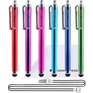 The Friendly Swede Stylus Pen for Touchscreen  4.5" Stylus Pen for iPad, iPhone & Android - 6-Pack Including 2 x 15 Lanyards and Screen Cleaning Cloth - Red/Purple/Pink/Light Blue/Dark Blue/Green