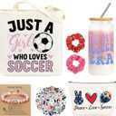 JoycuFF Soccer Gifts for Girls Soccer Stuff Accessories Gifts Sport Lovers Gift Include Glass Cup, Makeup Bag, Canvas Bag, Bracelet, Hair Scrunchies, Stickers for Team Player Birthday Gifts for Women
